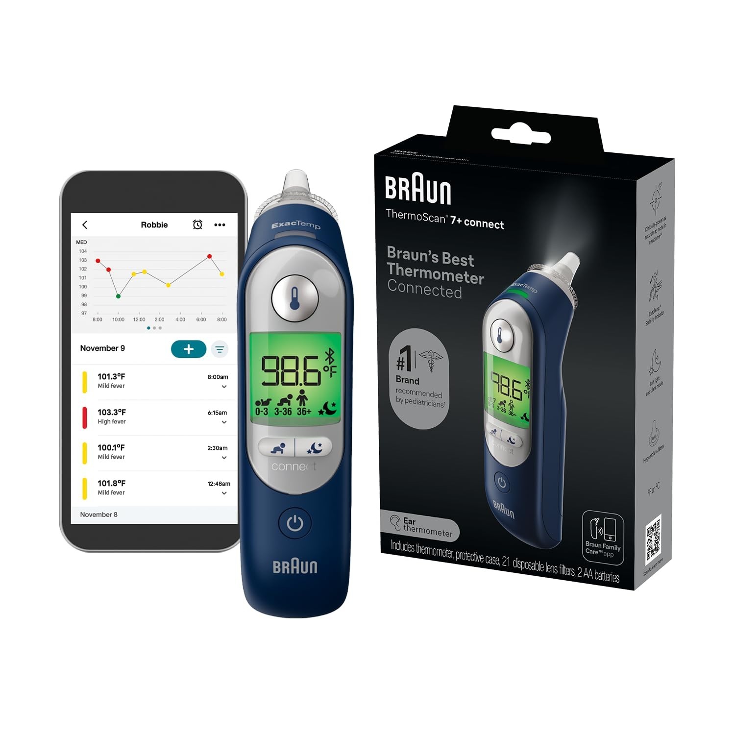 Braun ThermoScan 7+ Connect Digital Ear Thermometer for Kids