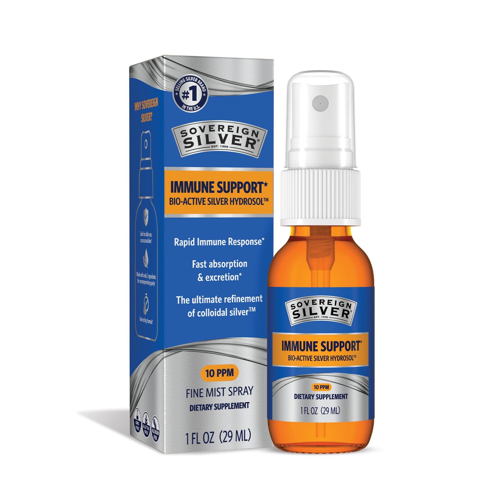 2x Sovereign Silver Bioactive Silver Hydrosol 10 PPM Fine Mist Spray, 1 Ounce