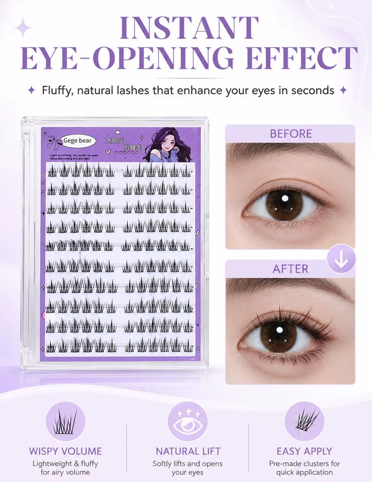 2 Boxes Self‑Adhesive False Eyelashes | No‑Glue Lash Clusters | Wispy Sunflower