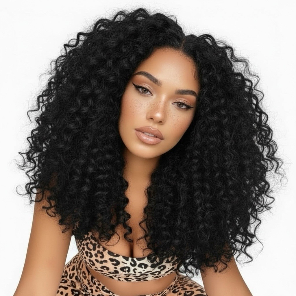 Women Curly Wig. Synthetic Frontal. High Quality Futura F Black Glue-less