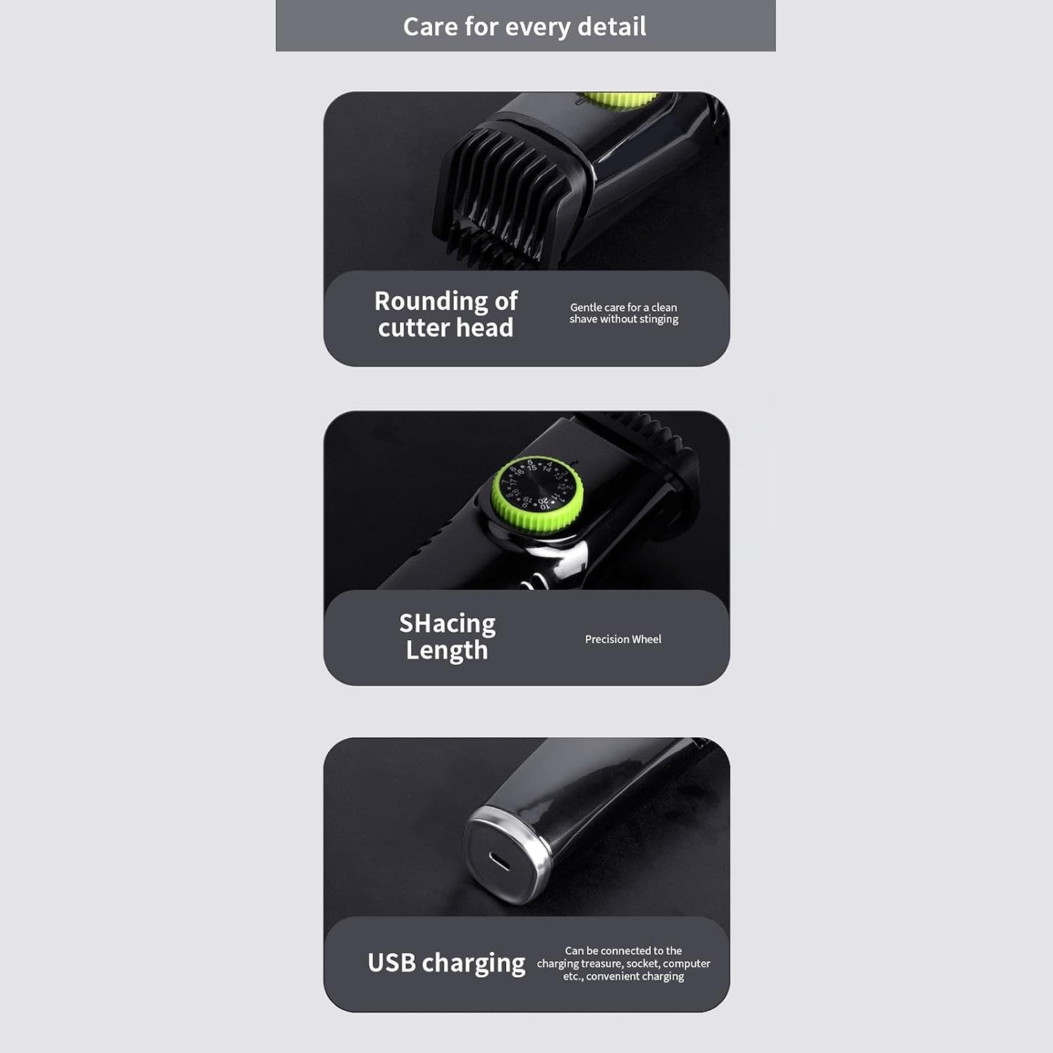 Vacuum Beard Trimmer, Facial Hair Groomer, IPX6 Waterproof, 2 Detachable Combs