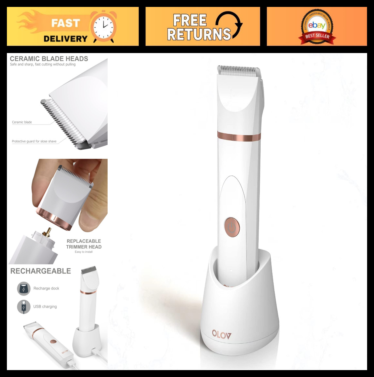 Electric Body Hair Trimmer for Men & Women – Wet/Dry Groomer, USB Rechargeable,