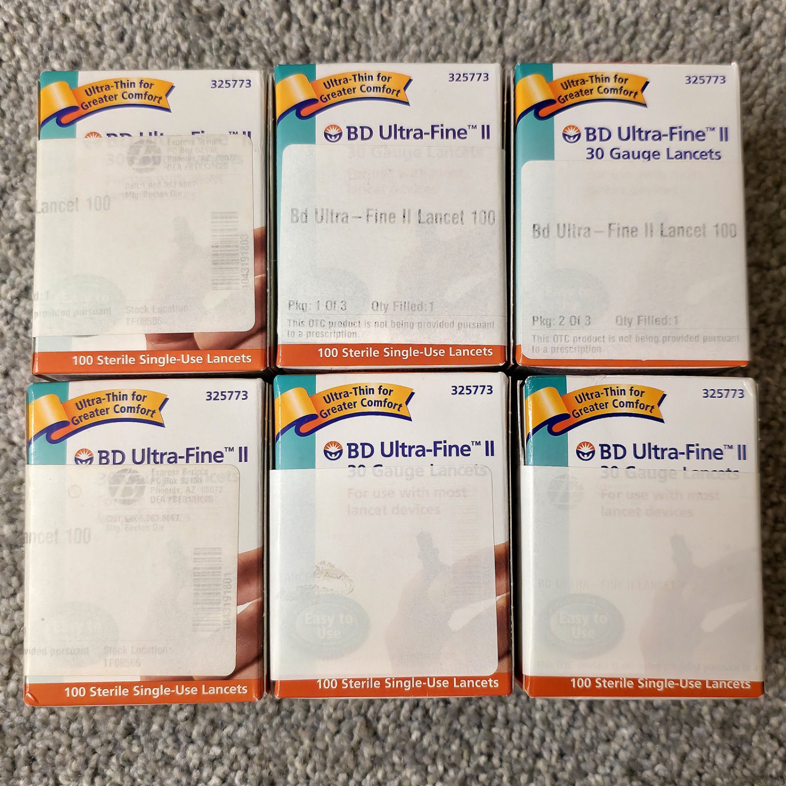 Lot of 6 Boxes 100 Single-Use BD Ultra-Fine II 30 Gauge Lancets NIB 325773 New