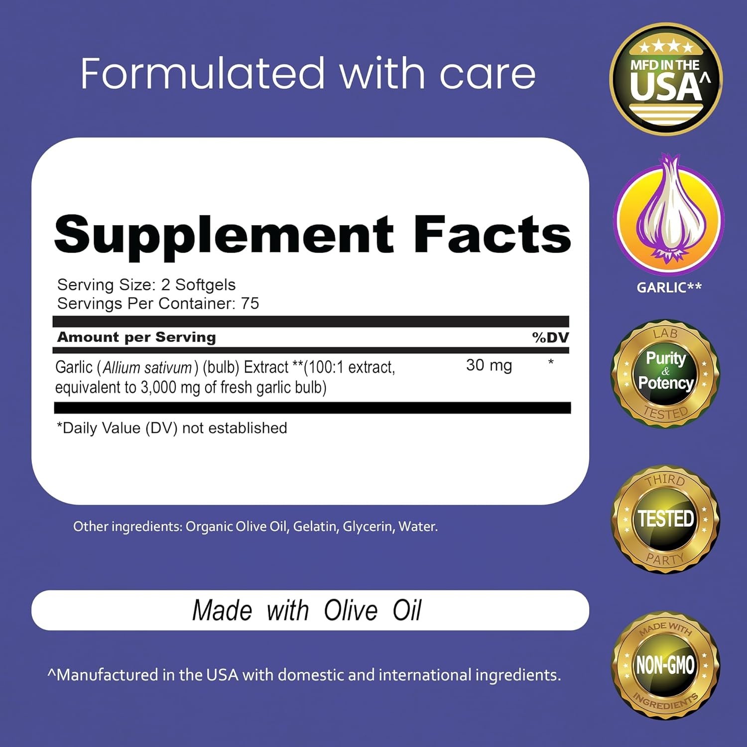 Odorless Garlic 150-Count Softgels – Gluten-Free, Non-GMO, Garlic & Olive Oil…