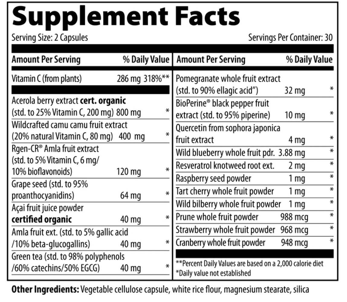 Vibrant Health – Super Natural C Amla, Acerola & Camu 60 vegetable Caps EXP 7/27