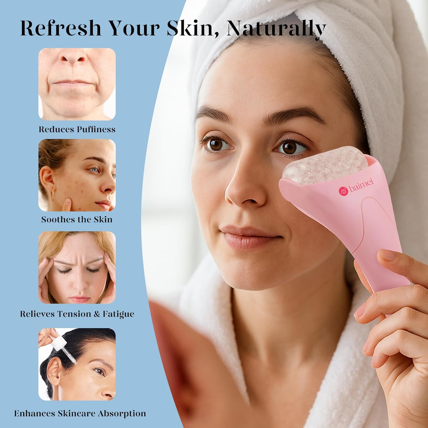 BAIMEI Icyme Ice Roller for Face and Gua Sha Facial Tool Set, Ice Face Roller Re