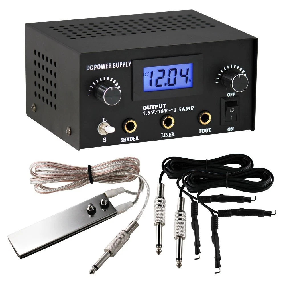 Digital Dual Tattoo Machine Power Supply Kit Clip Cords & Foot Pedal 99-1009-06