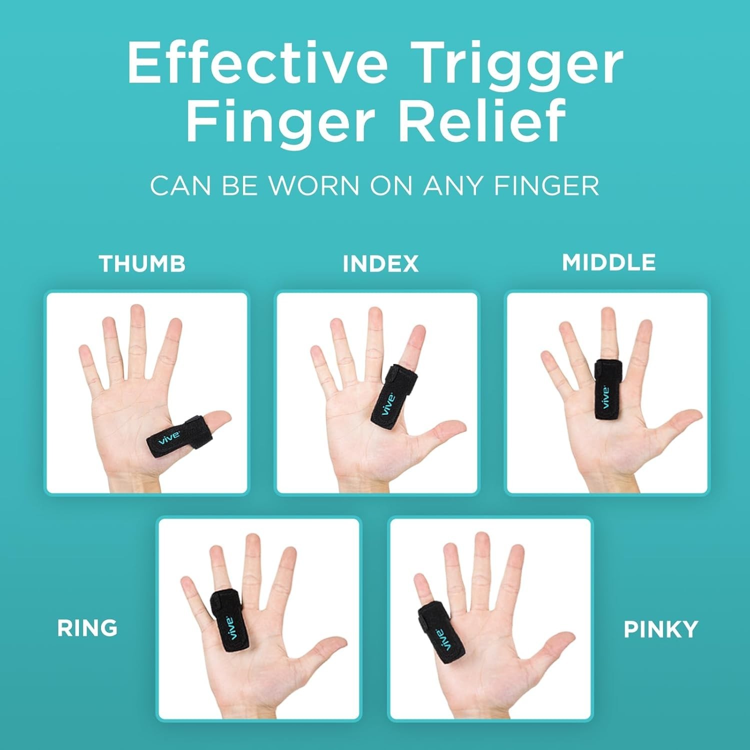 Vive Trigger Finger Splint – Support Brace for Middle, Ring, Index, Thumb and