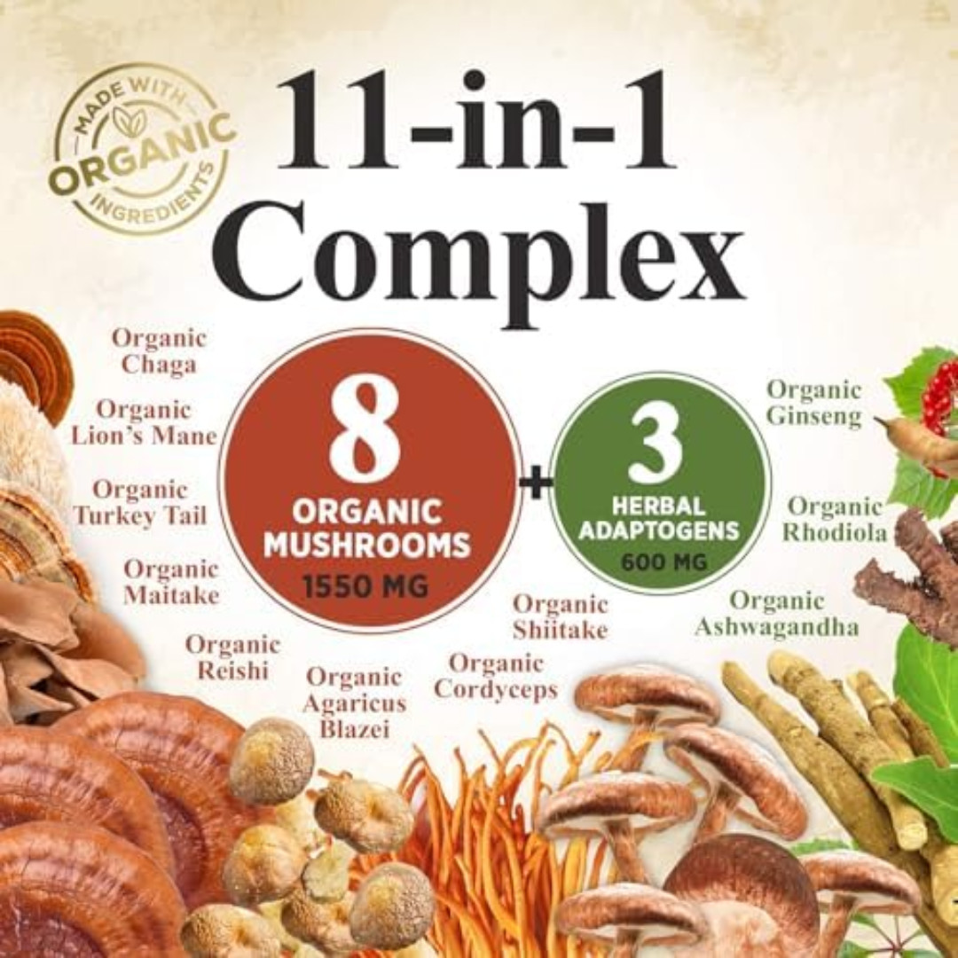 Mushroom Supplement Powder – 11 in 1 Complex Formula Powder with Organic Lions M