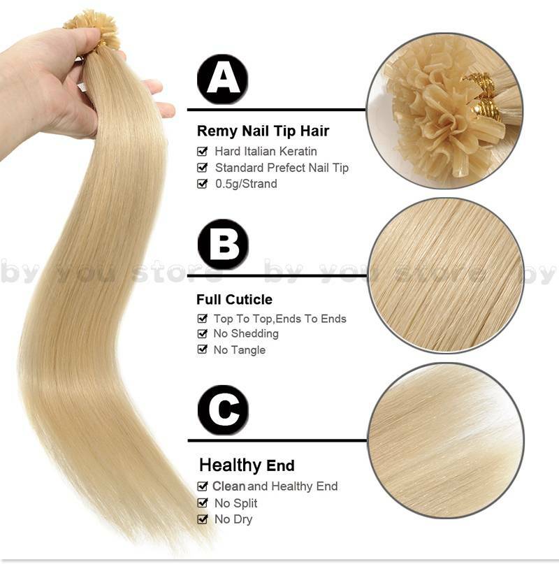 16″-24″ Double Drawn Nail U Tip Human Hair Extensions Pre-bonded Keratin 1g 200g