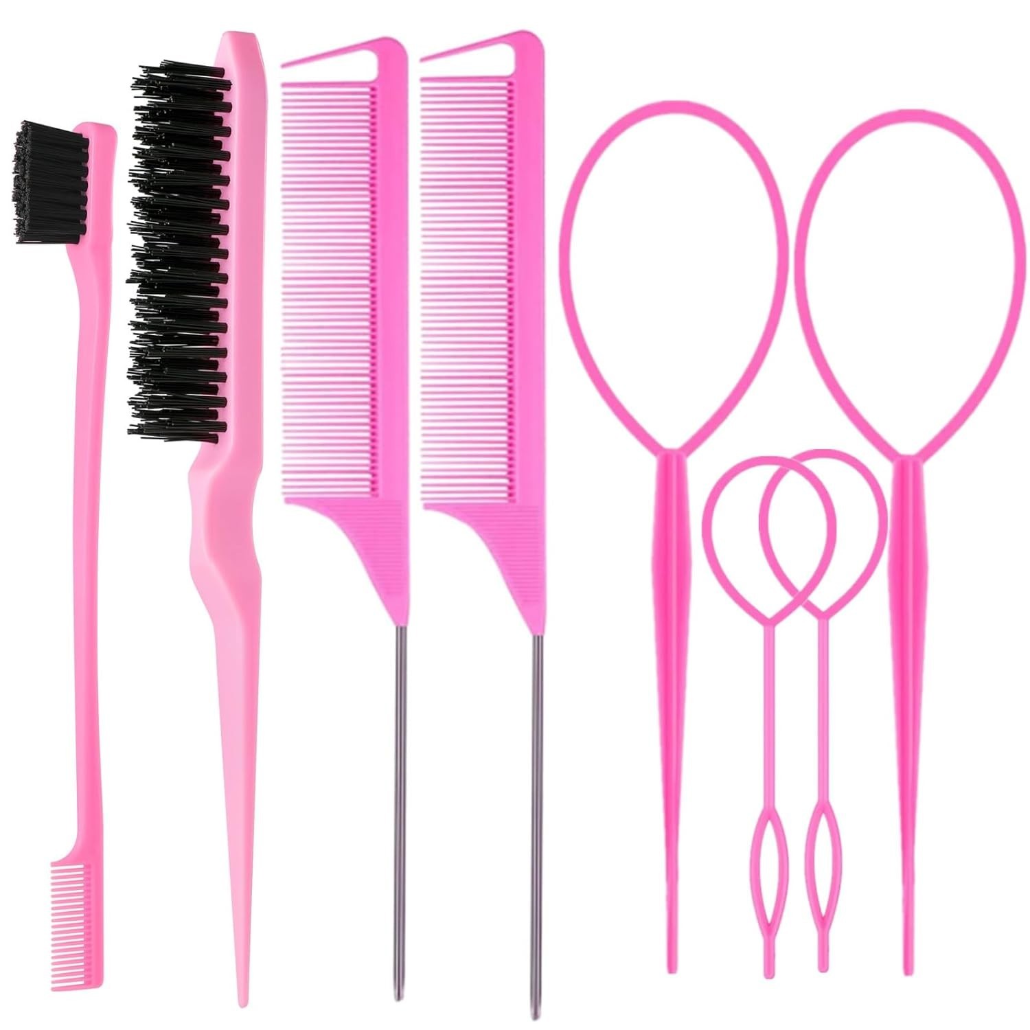 8Pcs Hair Brushes Set with 4Pcs Topsy Hair Tail Tools 1Pcs Bristle Teasing Ha
