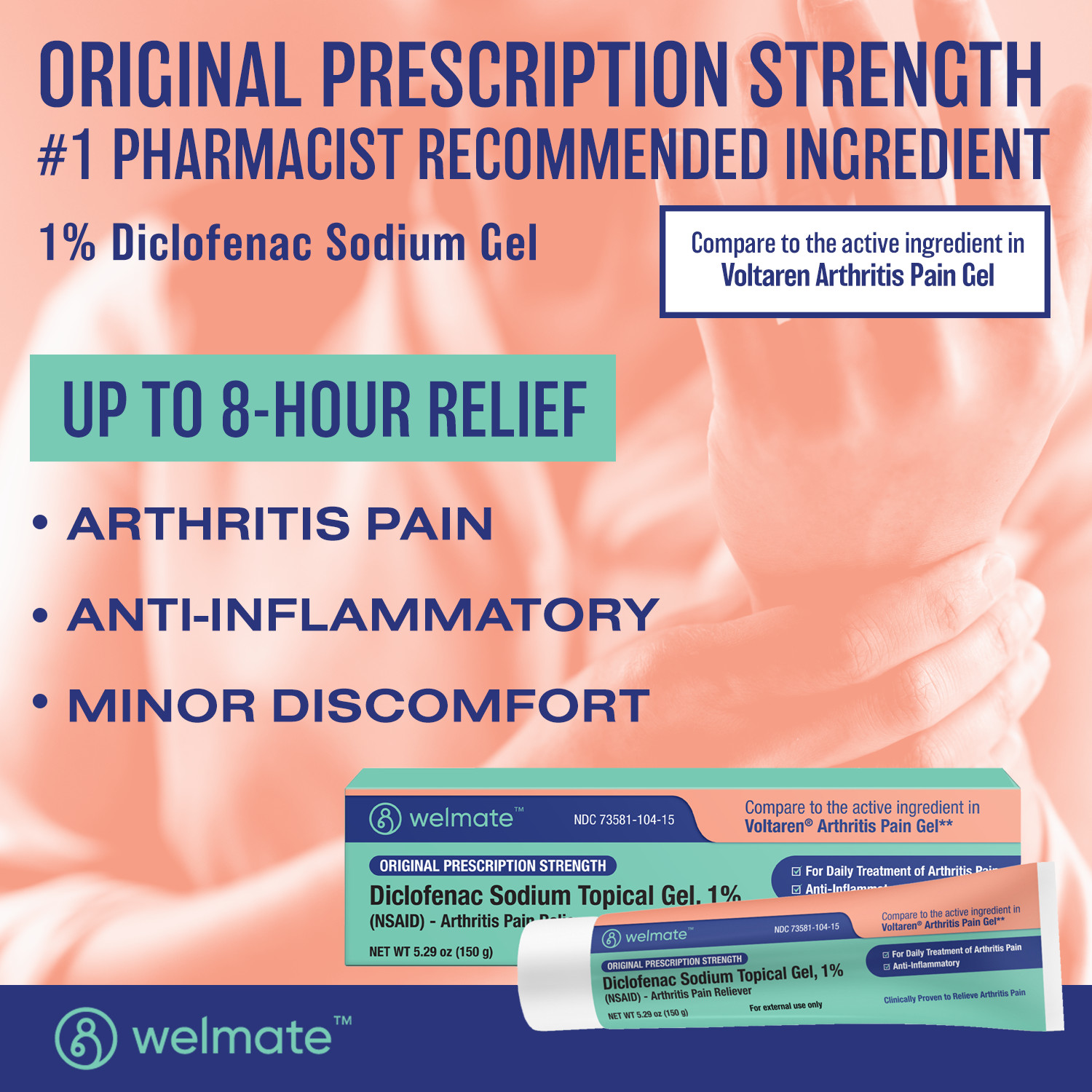 WELMATE Arthritis Pain Reliever – Diclofnac Sodium Topical Gel 1% (150g)