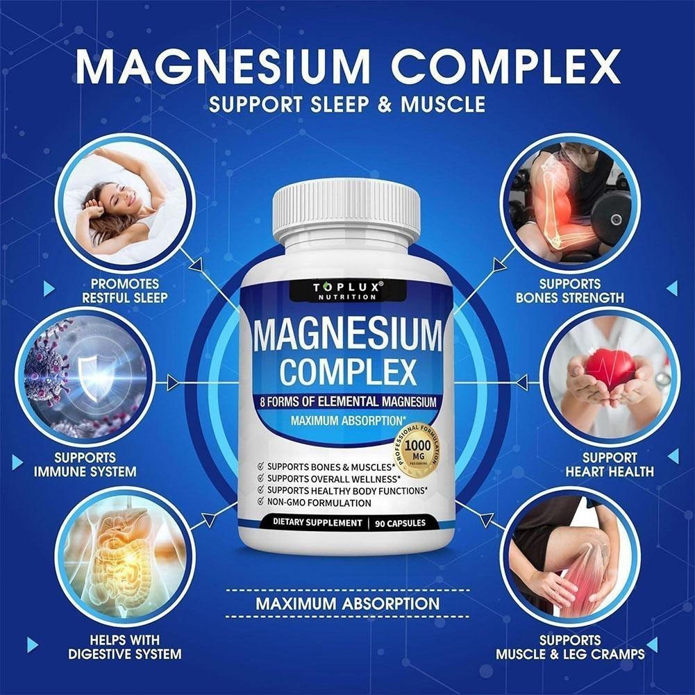 3X Toplux Nutrition Magnesium Complex 1000mg Supports 8 Elemental Magnesium