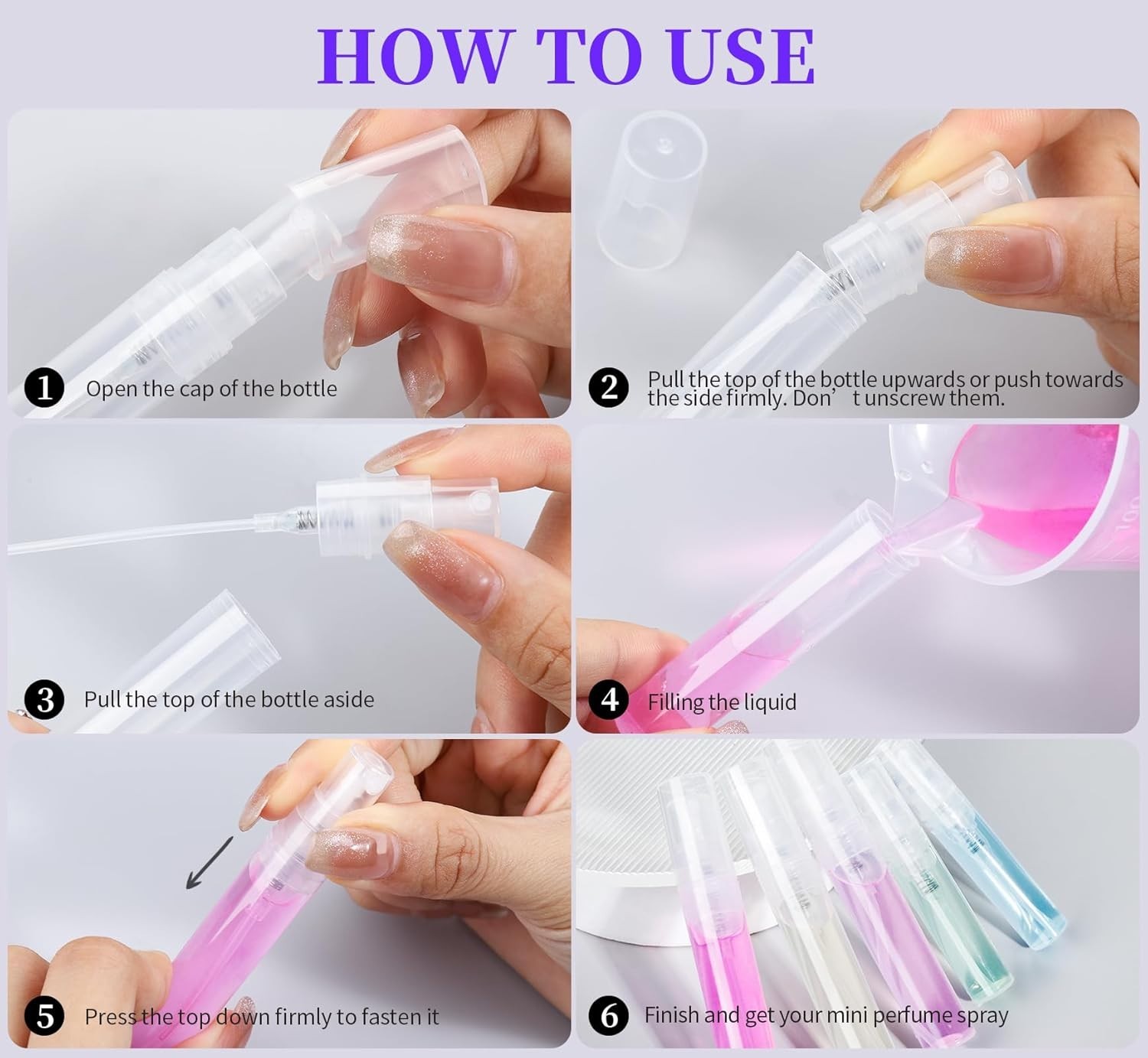 60PCS Mini Spray Bottles 3ml 5ml Fine Mist Refillable Travel Containers