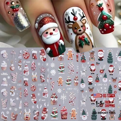 Christmas Nail Art Stickers 5D Embossed Decals 4PCS Santa Christmas design3