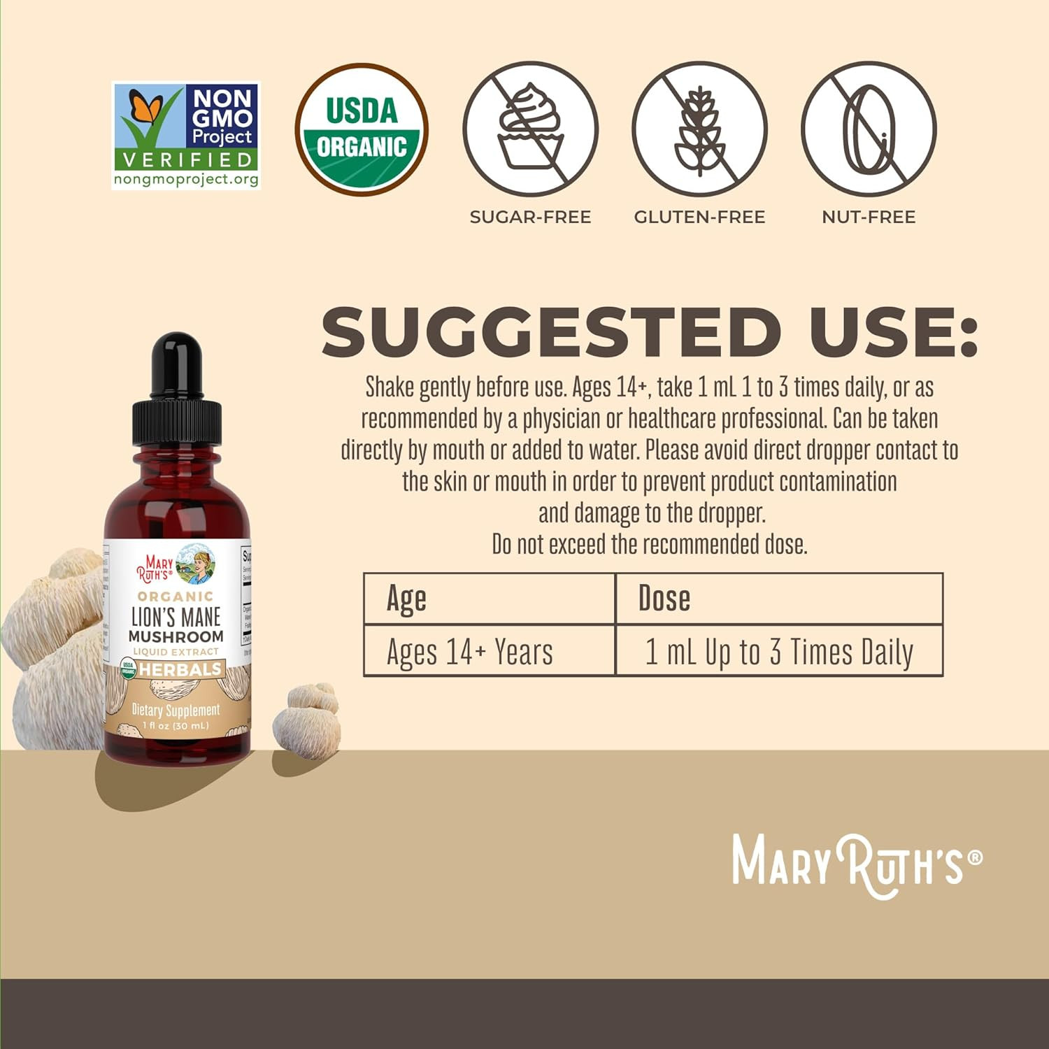 Maryruth Organics Lions Mane Mushroom Supplement, up to 1 Month Supply, Nootropi