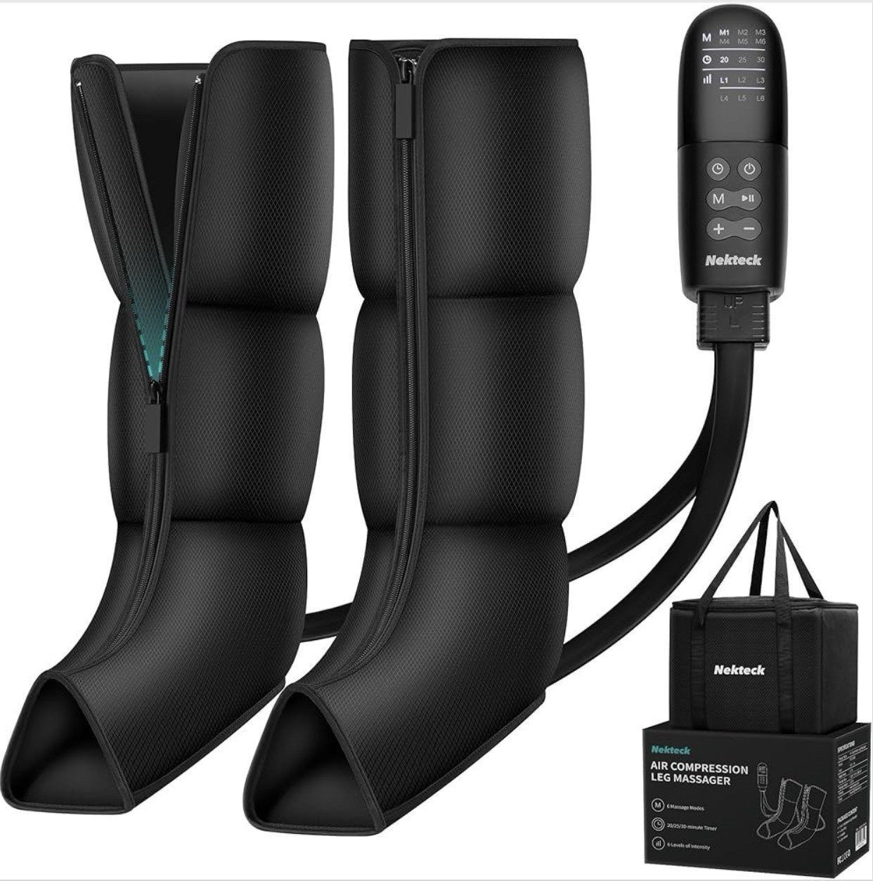 Nekteck Air Compression Circulation Leg/Foot/Calf Massager Kneading, Black