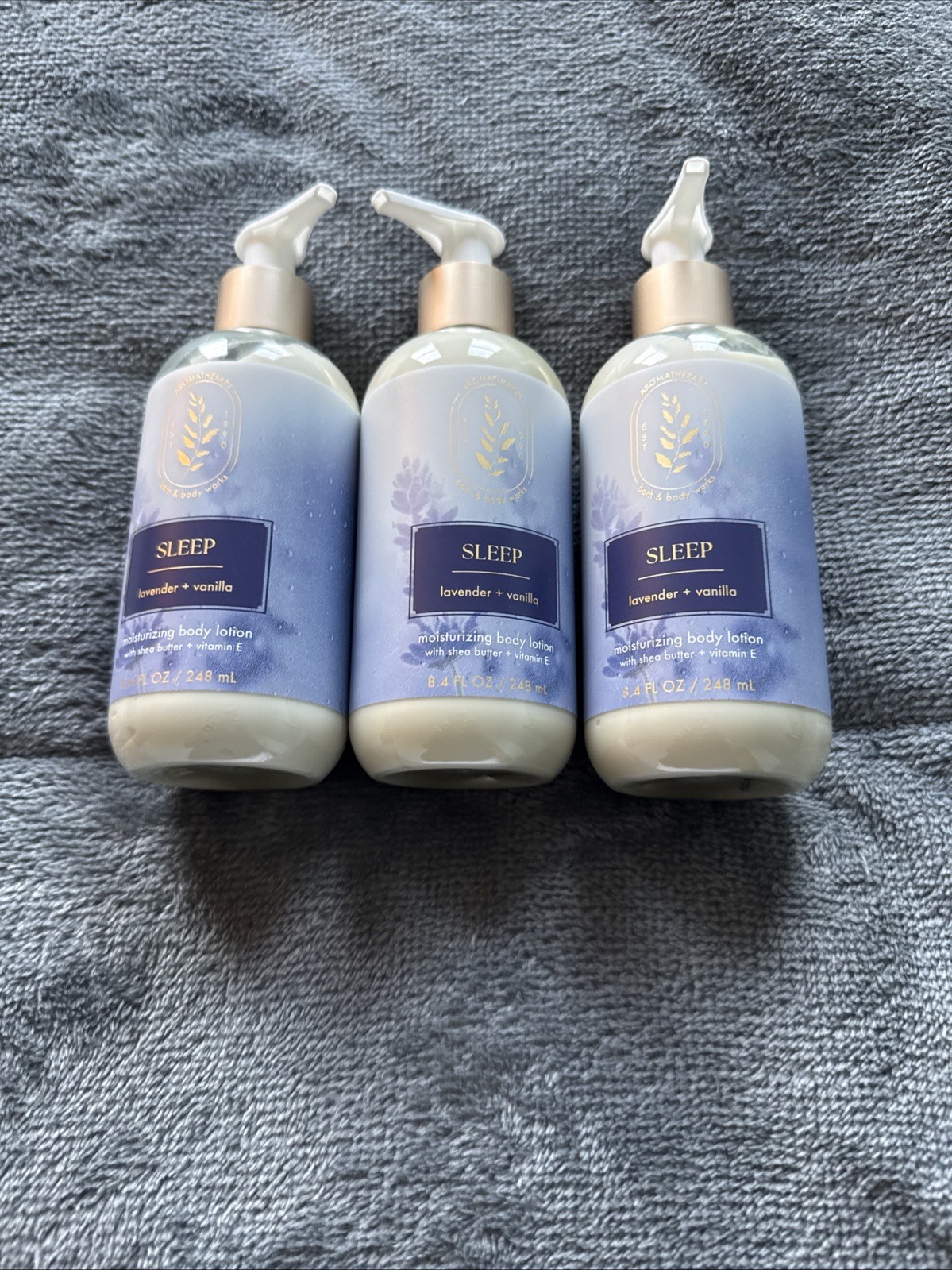 NEW Bath & Body Works Lot 3 Bottles Aroma Sleep Lavender Vanilla Lotion 8.4 oz