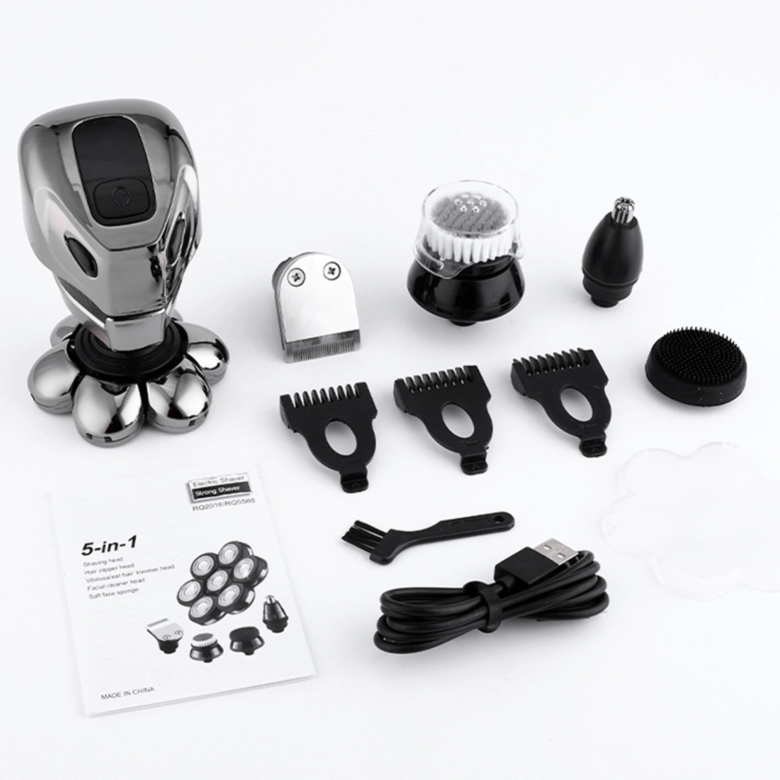 7D Cordless Shaver Hair Trimmer Men’s 5-In-1 Electric Head Shaver Razor Men Wet