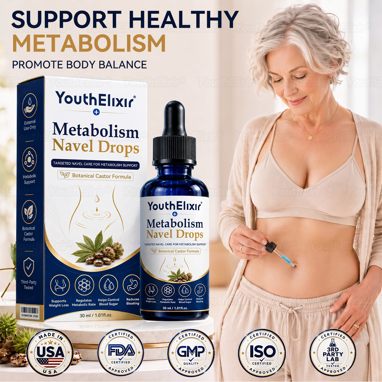 YouthElixir Metabolism Navel Drops Natural Botanical Transdermal Body Wellness O