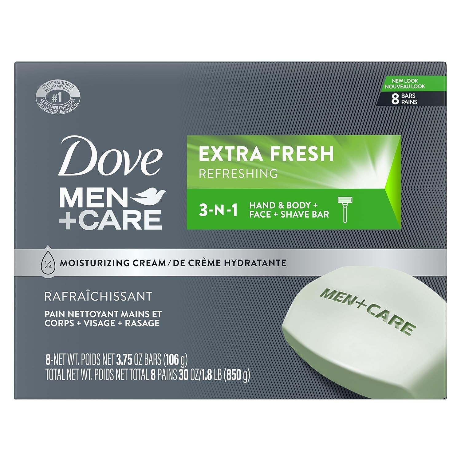 Dove Men+Care Bar 3 in 1 Cleanser for Body, Face, and Shaving Extra Fresh 8 Bar