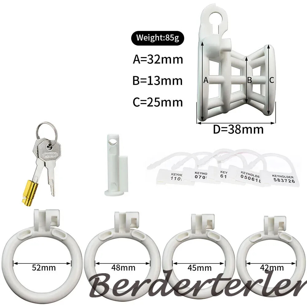 Stainless Steel /ABS Male Chastity Cage Lock with 4 Rings Light Chastity Devices