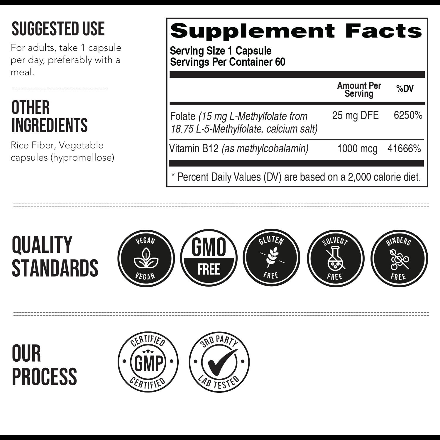 L Methyl Folate 15mg Plus B12 Cofactor – High 60 Count (Pack of 1)