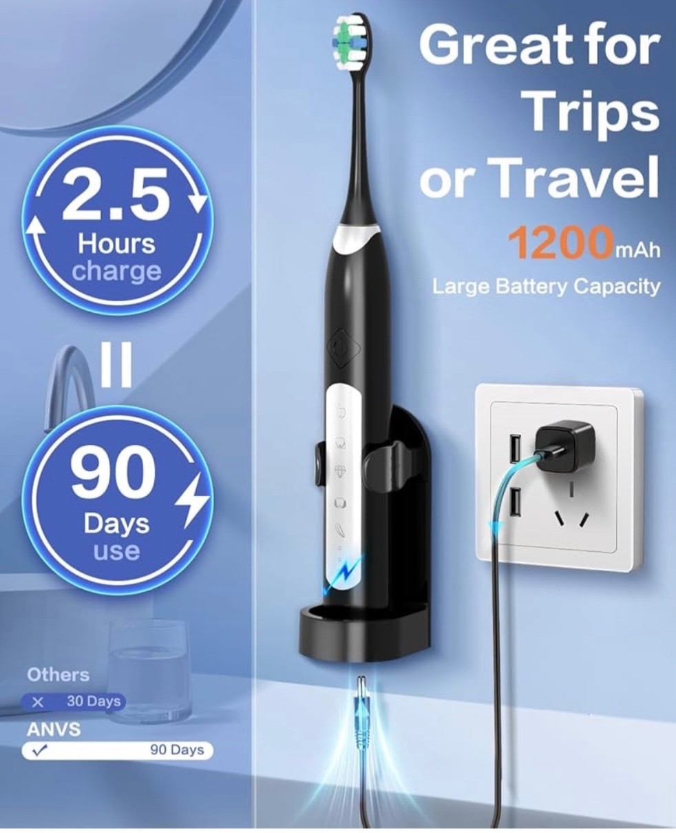 Sonic Electric Toothbrushes for Adults – Rechargeable with Travel Case, 8 Brush