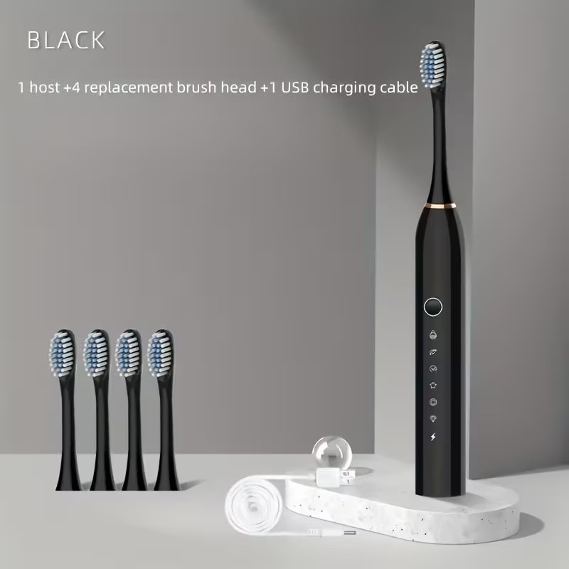 USB Rechargeable Sonic Toothbrush 6 Modes Adult Oral Care 4 Extra Brush Heads