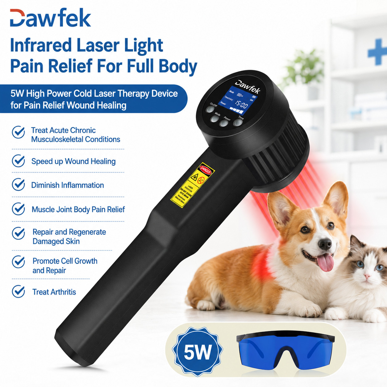 5W Cold Laser Therapy Rechargeable 650NM*10 808NM*15 Pet Dog Back Pain Relief