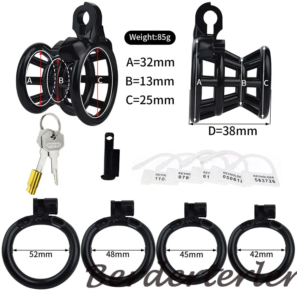 Stainless Steel /ABS Male Chastity Cage Lock with 4 Rings Light Chastity Devices