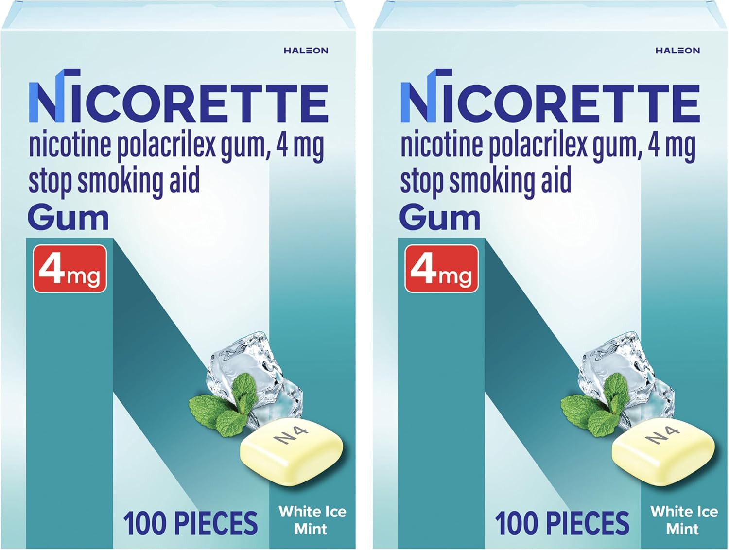 Nicotine Gum Stop Smoking Aid, 4 Mg, White Ice Mint Flavor – 100 Count (Pack of