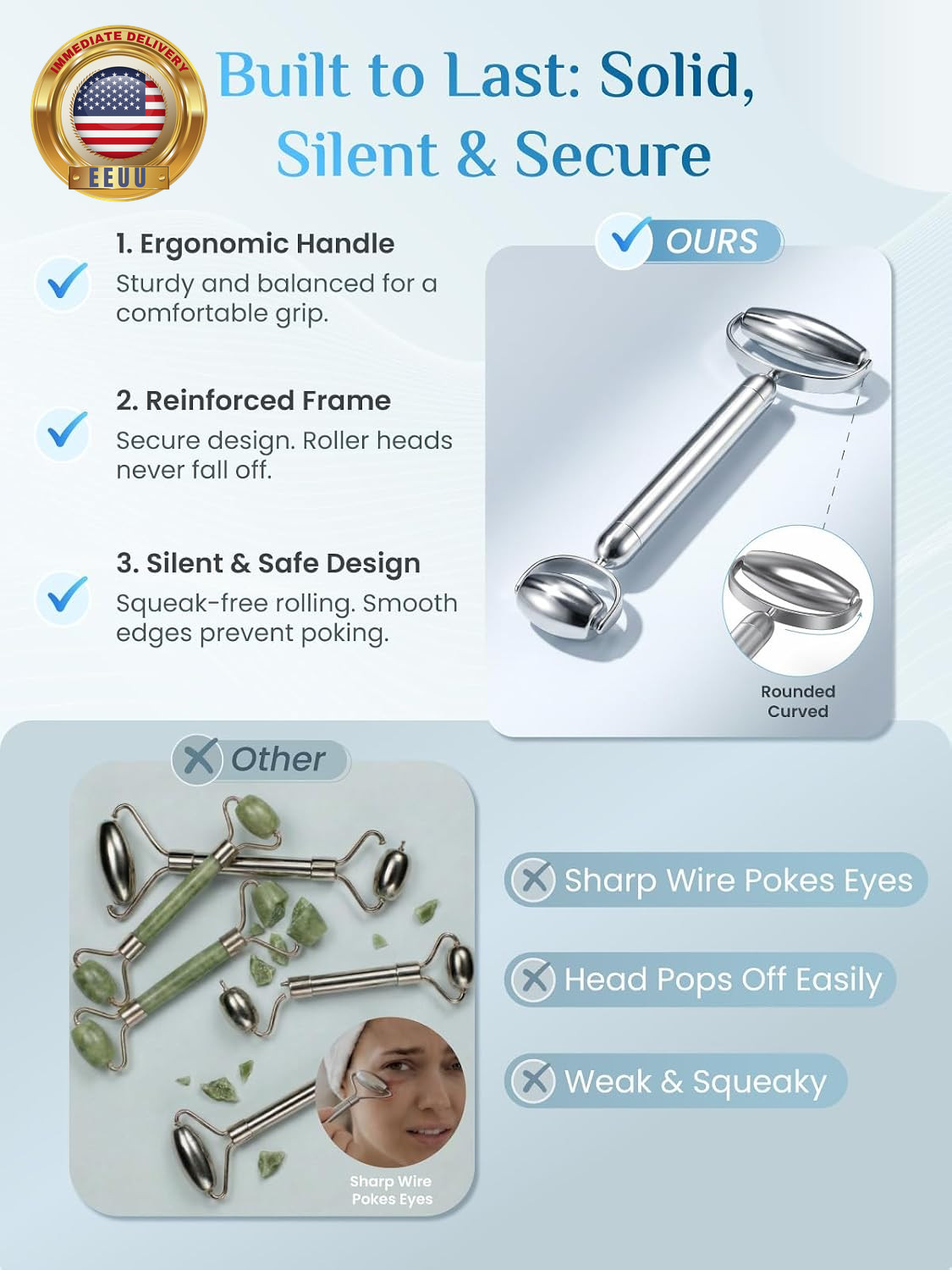 Gua Sha and Face Roller Set: Anti-Breakage Stainless Steel Roller for Long-Lasti