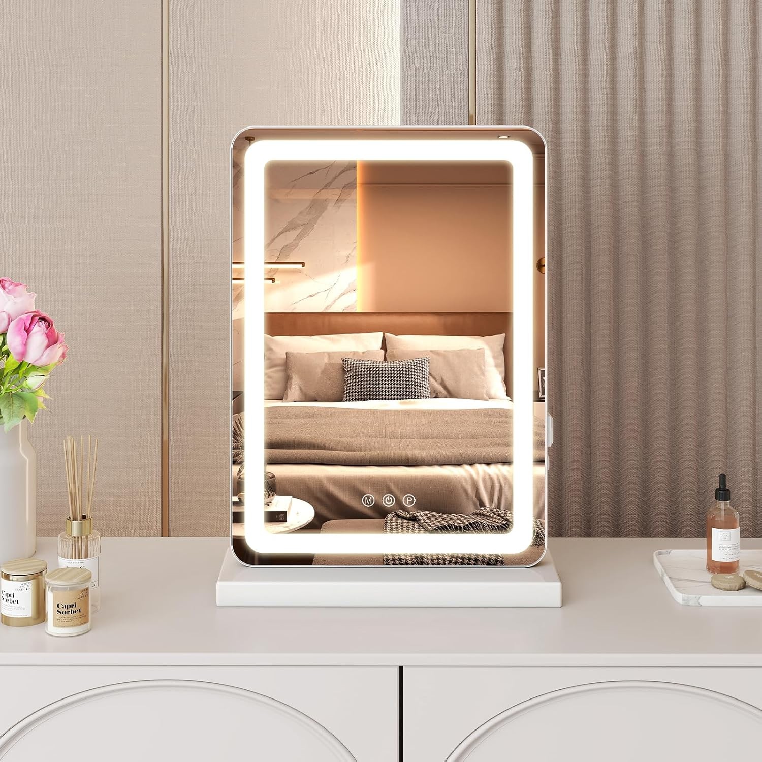 LED Vanity Mirror w/ USB Charging,Dimmable 3 Color Lights,w/ Smart Touch Control