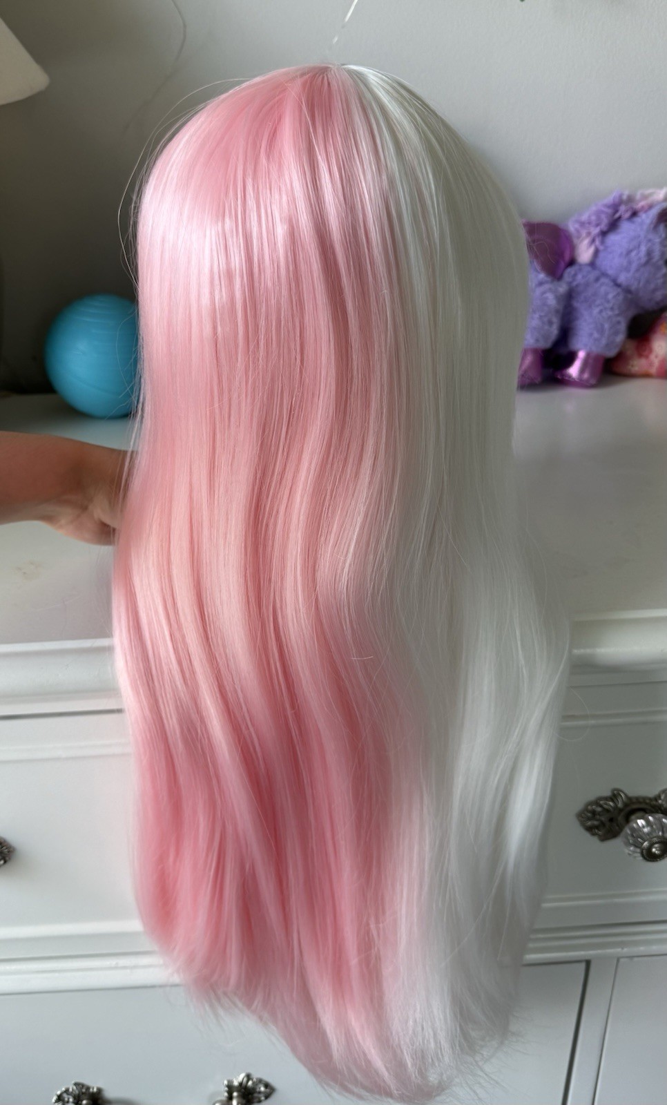 Pink and white split dye wig | Synthetic | Cosplay | Anime | Heat Resistant