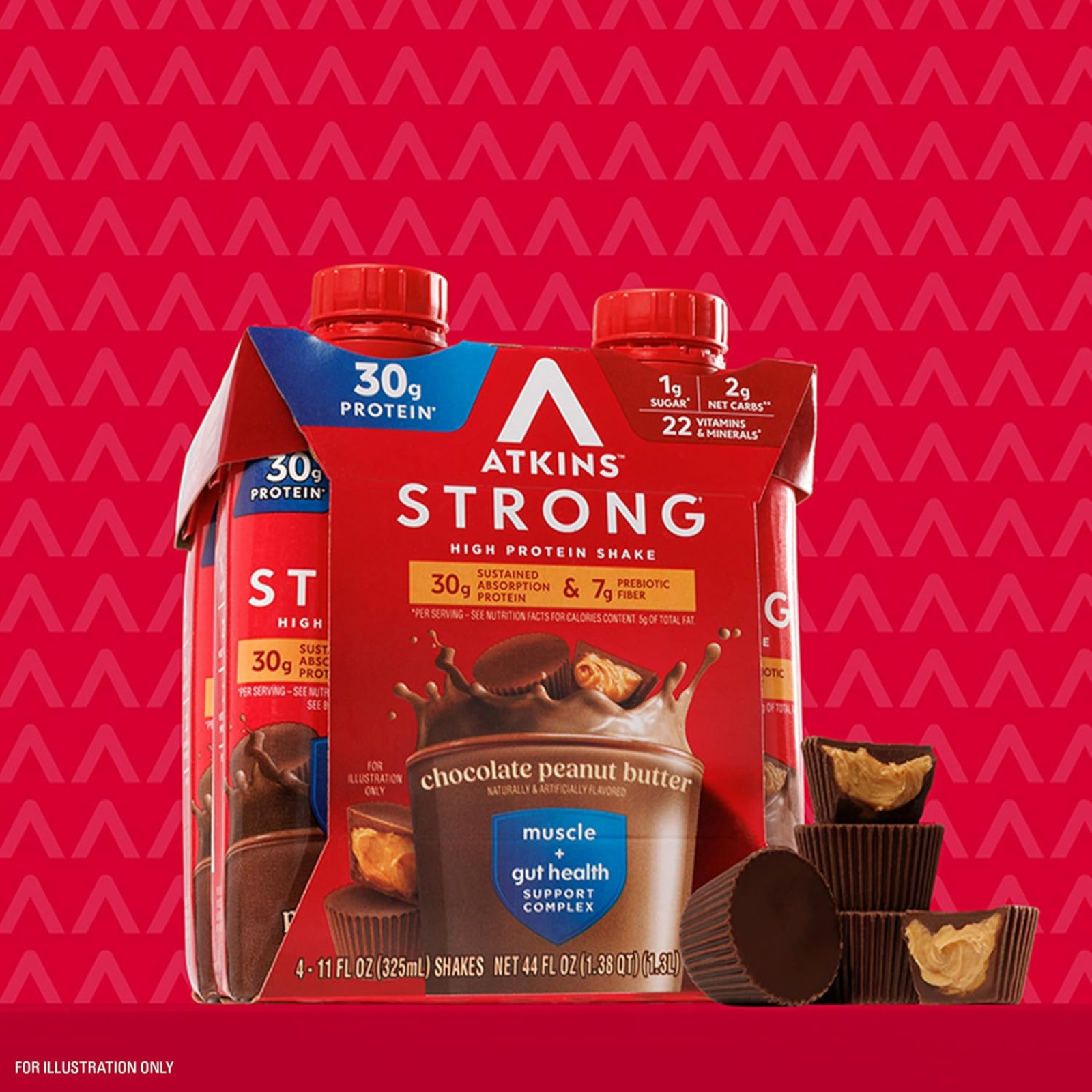 (3 Pack of 4 count) Atkins Strong High Protein Shake, Milk Chocolate, 30g