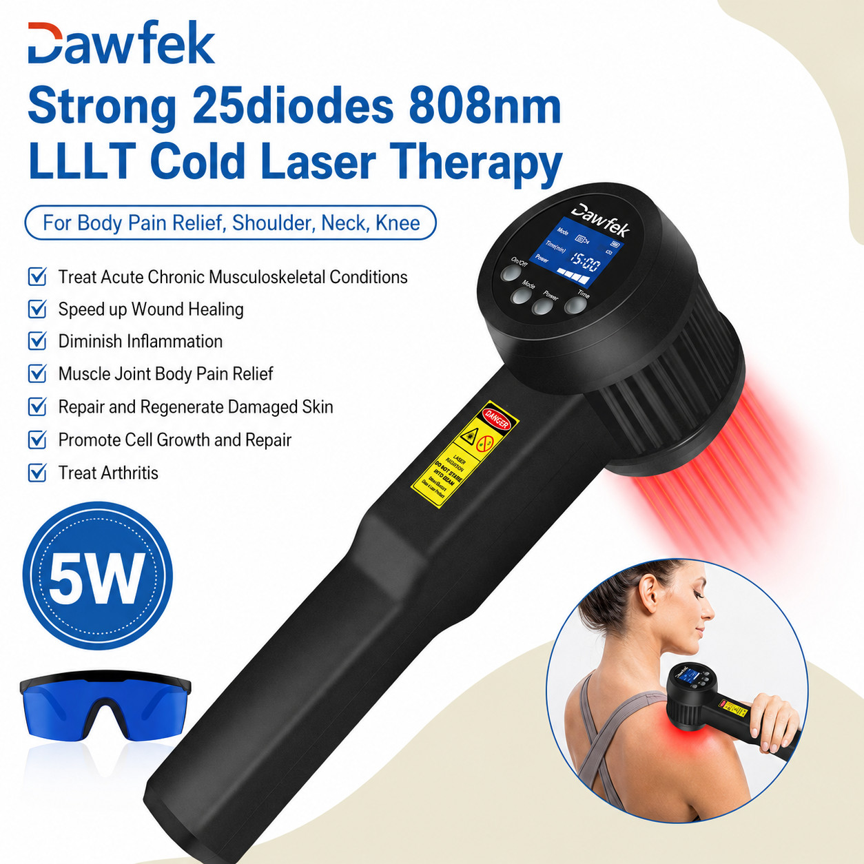 5W LLLT Cold Laser Device – Portable for Cervical Neck Pain Shoulder Stiffness