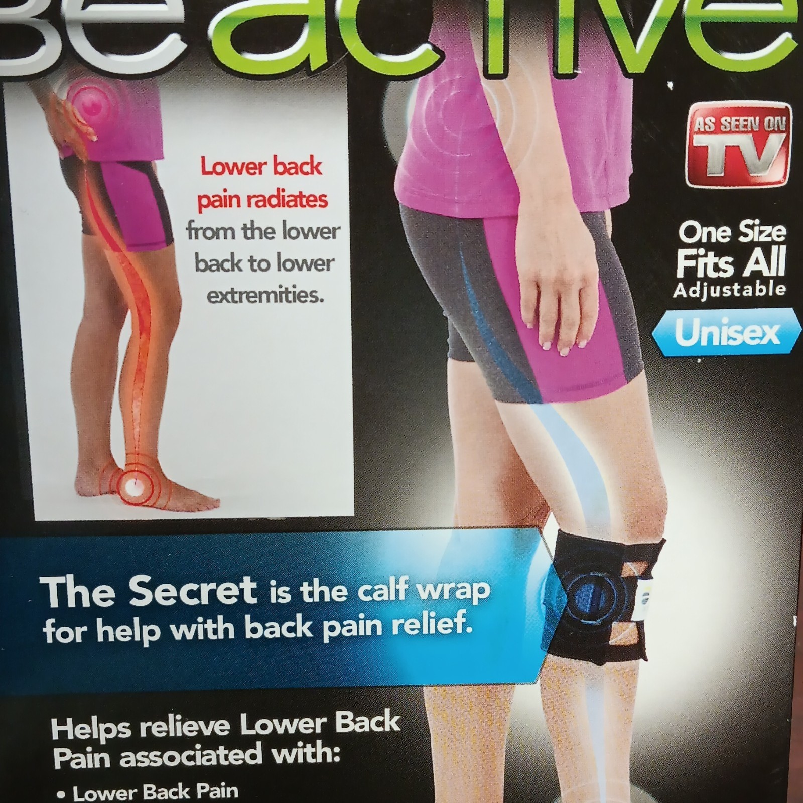 BeActive Wrap Adjustable Calf Wrap for Back Pain Relief One Size Black TV