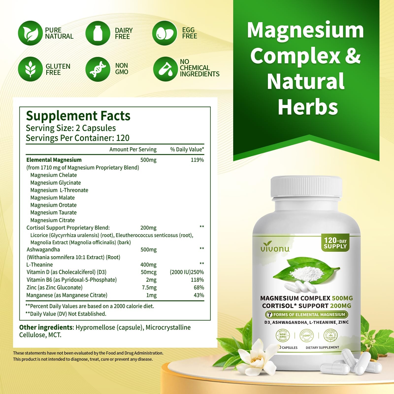 Magnesium Complex for Women & Men with Cortisol Support, D3, Zinc, 7 Forms Ma…