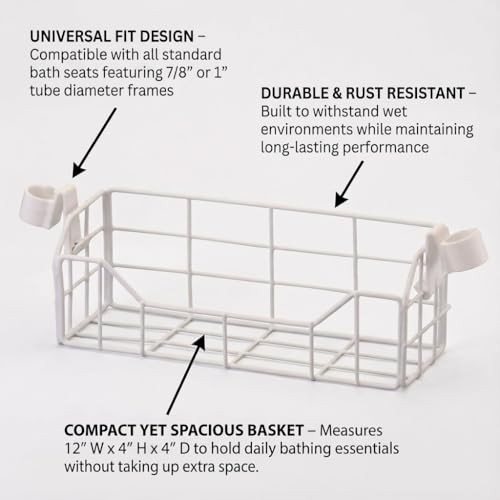 Bath & Shower Chair Basket – Universal Storage Caddy for Bath Seats & Shower