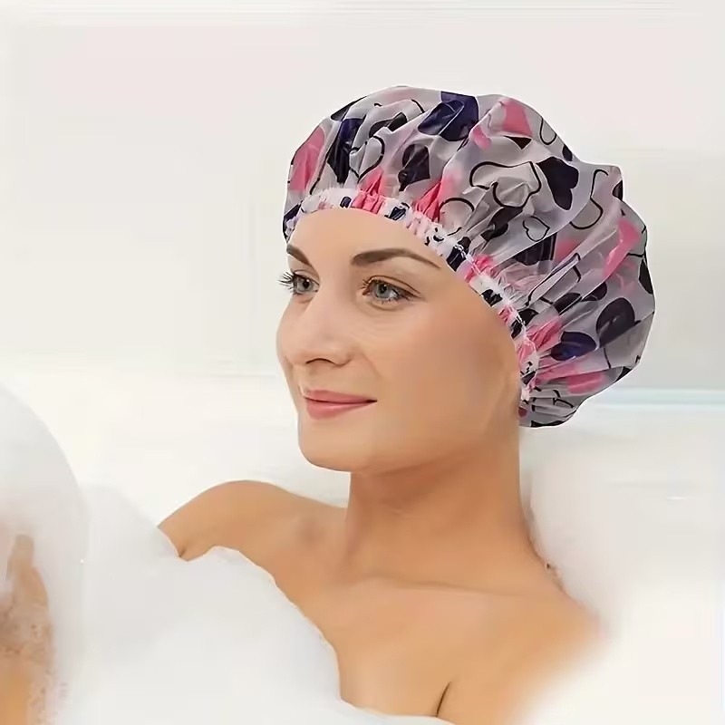 4Pcs Reusable Elastic Shower Caps Adjustable Waterproof Bath Caps Random Prints