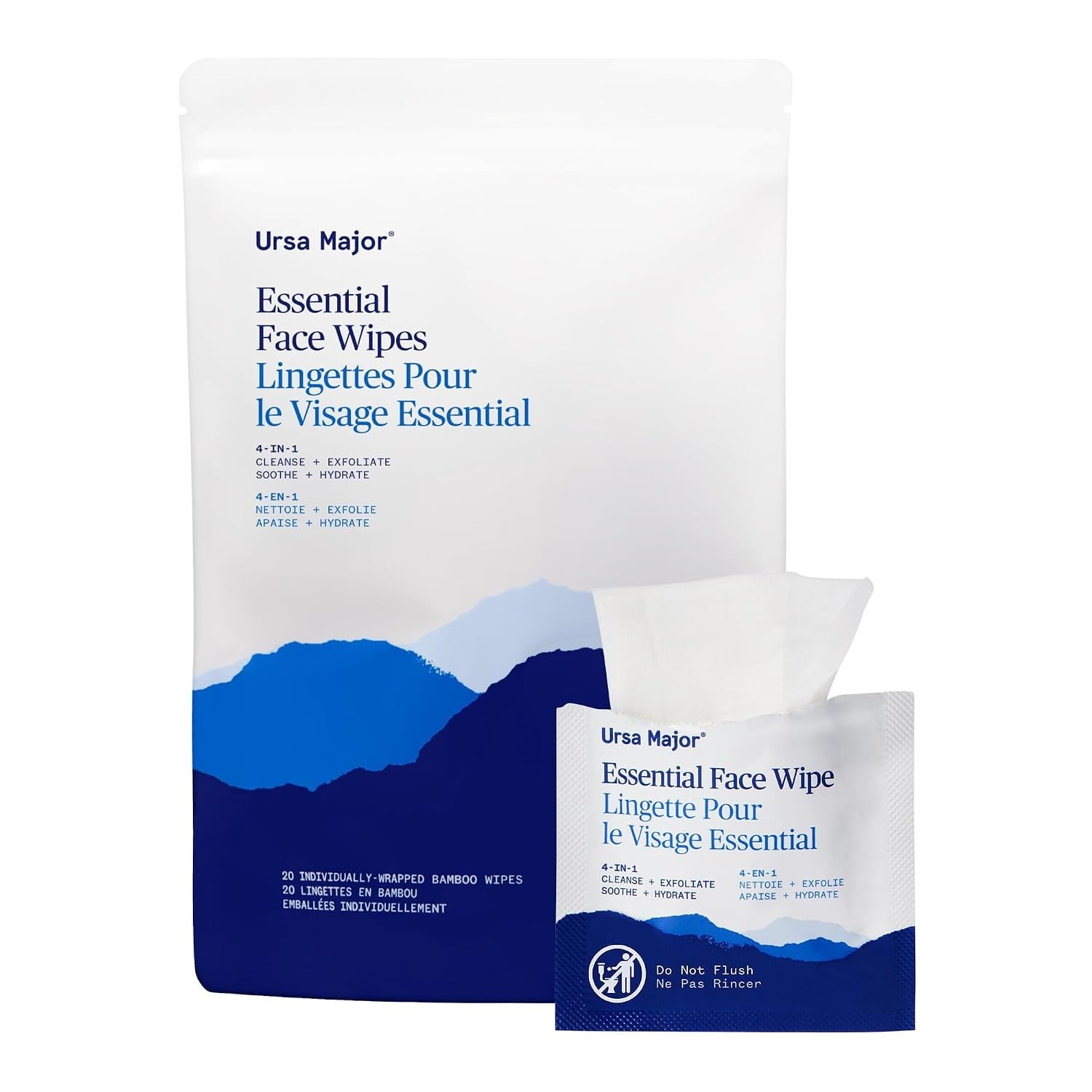 Essential Face Wipes Natural Biodegradable Cruelty-Free Individually Wrapped 20