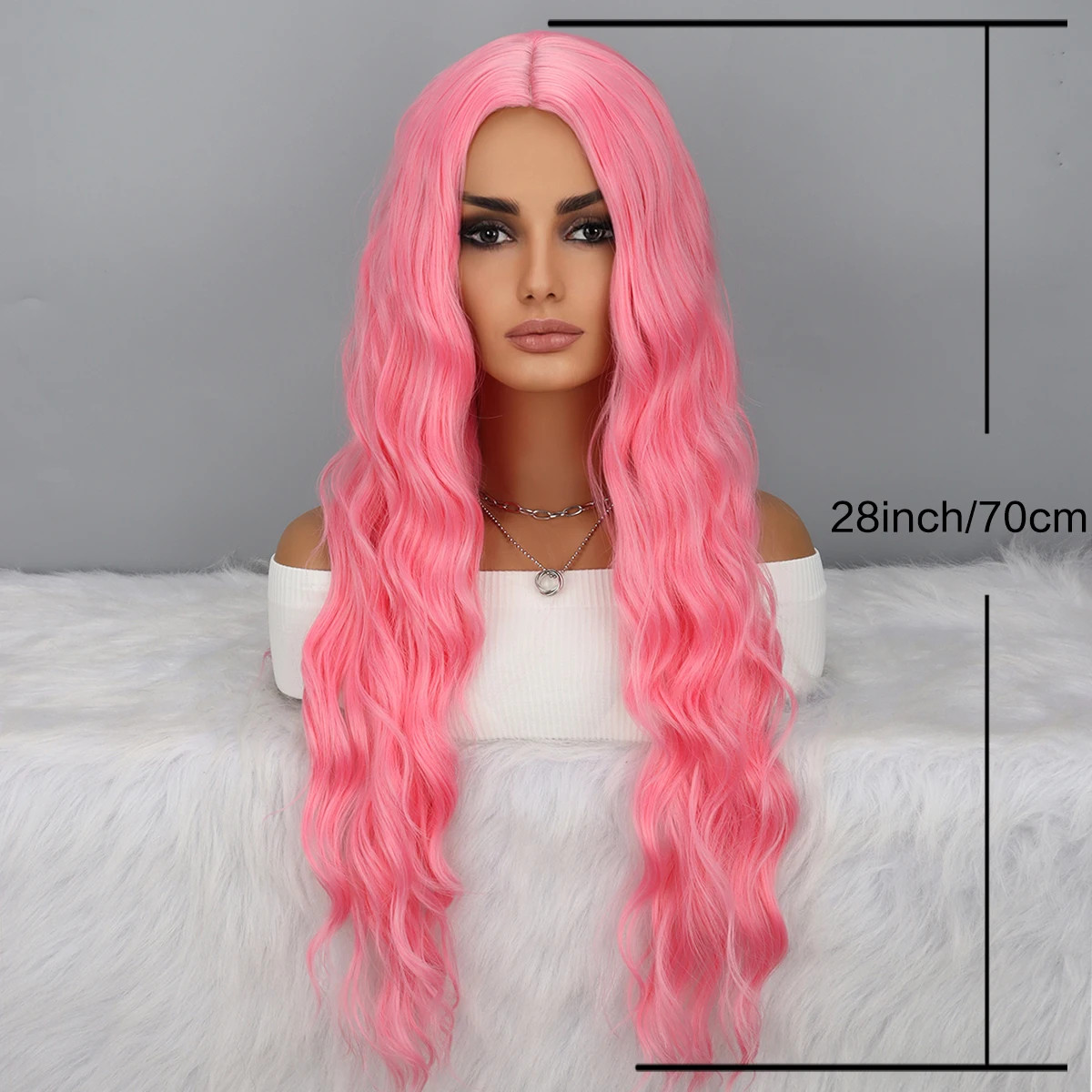 Long Wavy Middle Part Wig No Bangs Synthetic Curly Hair Women Party Cosplay