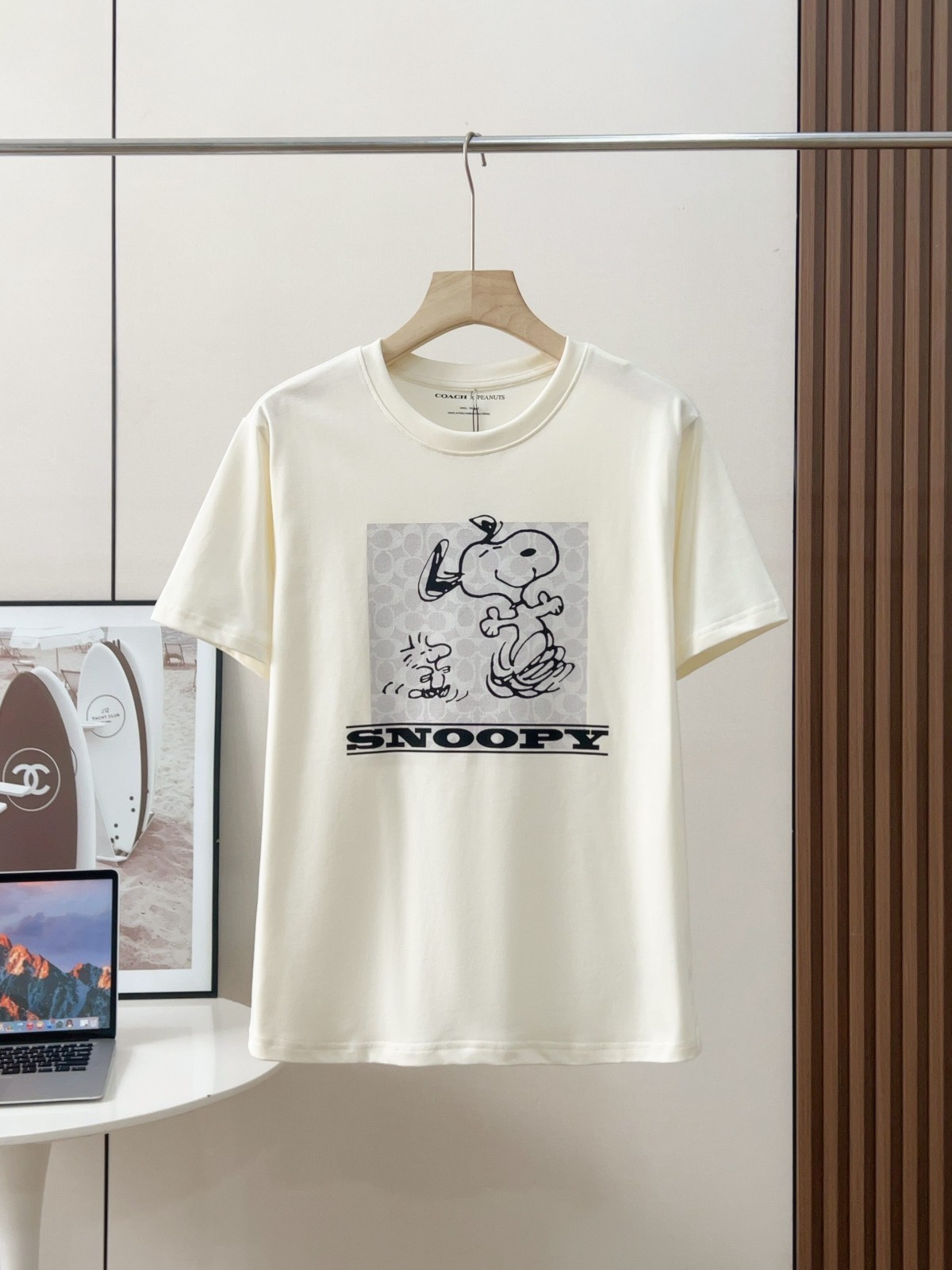NWT COACH Women’s Men’s Unisex printed Snoopy white beige T-shirt COTTON