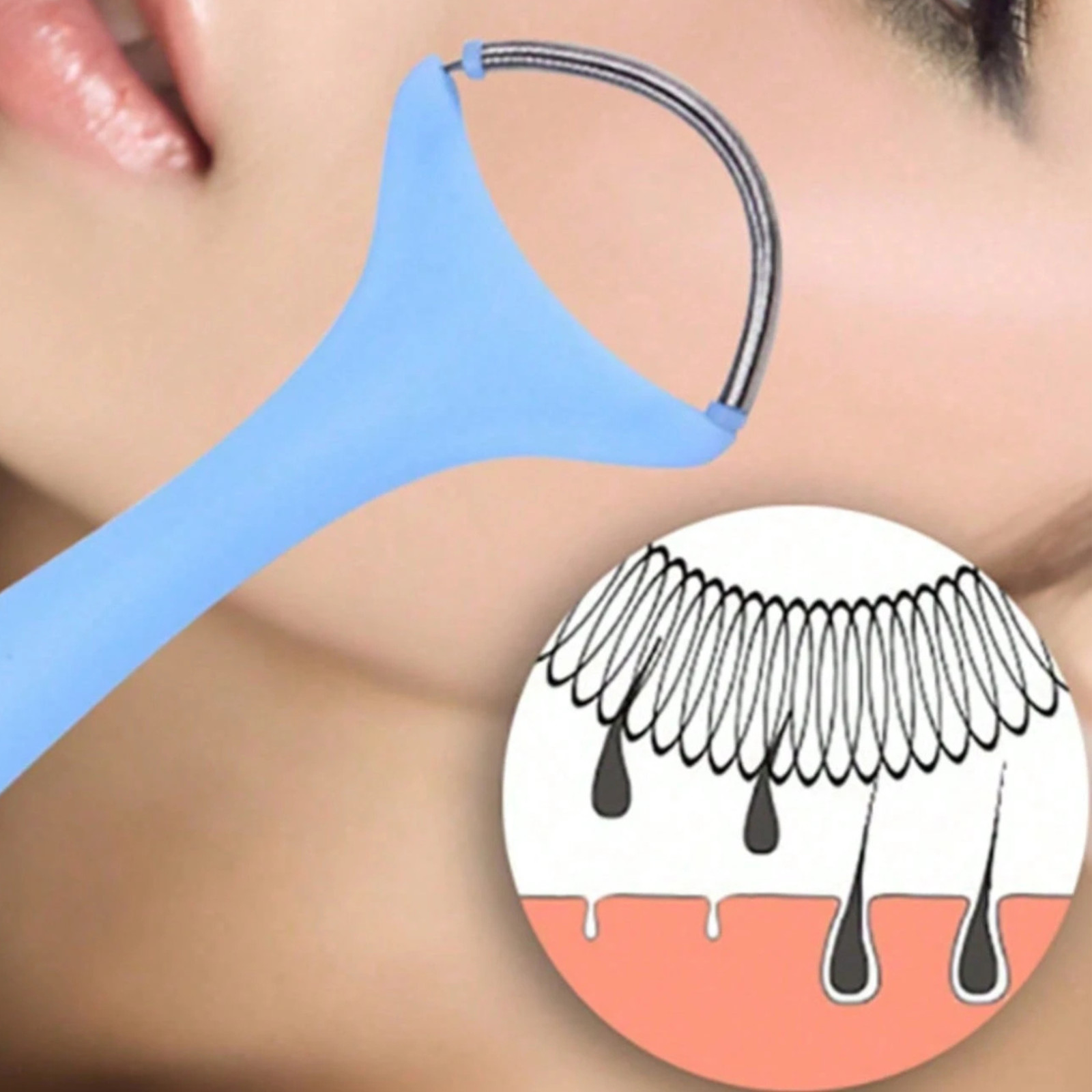 Facial Hair Remover Spring Epilator & Mini Hair Brush Comb Cleaner Rake Tool Set