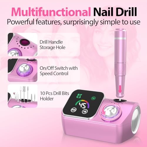 Professional Electric Nail Drill E-File Machine – 45,000 RPM Corded Nail Pink