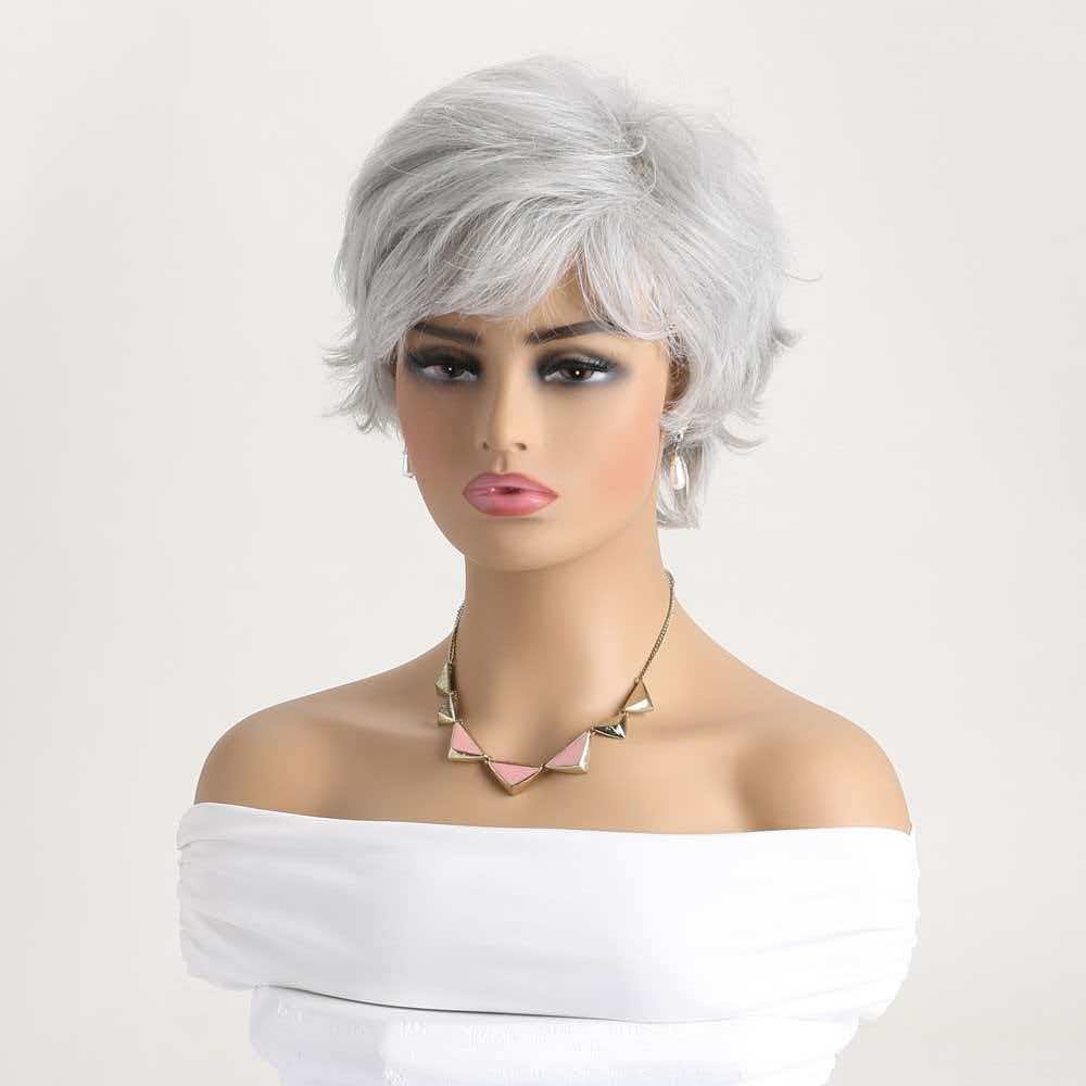 Silver Gray Wig for Women Ombre Natural Short Cosplay Full Wig Heat Resistant