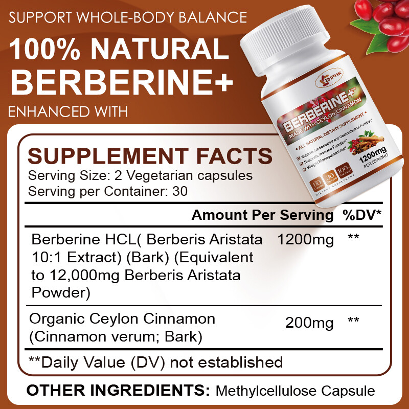 Berberine with Ceylon Cinnamon 1400mg Capsules Blood Sugar Heart Health & Immune