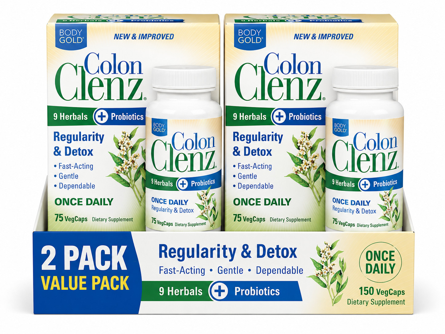 Body Gold Colon Clenz Regularity & Detox Formula | Once 75 Count Pack of 2