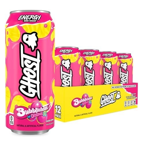 GHOST Energy Drink Zero Sugar 12 Pack – Bubblicious Original, 200mg of Natural C